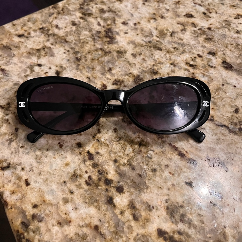 CHANEL Black Oval Sunglasses